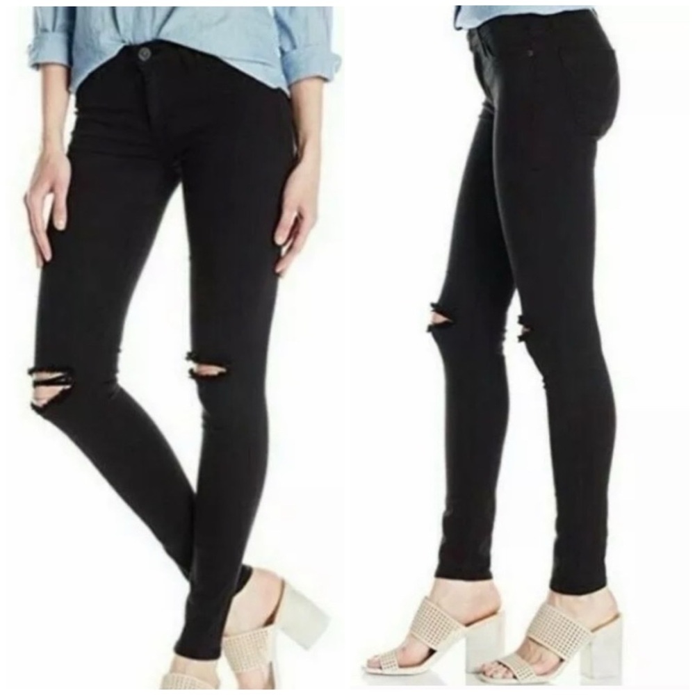 HUDSON KRISTA SUPER SKINNY BLACK DISTRESSED JEANS